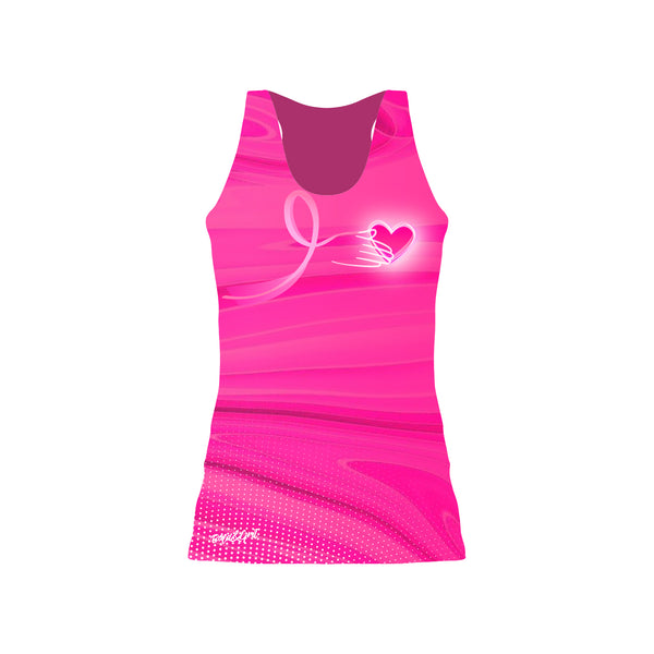 Girls tank top front view with pink heart awareness print