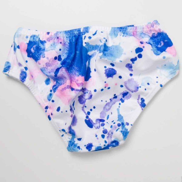 Girls swimsuit front view with splash paint design