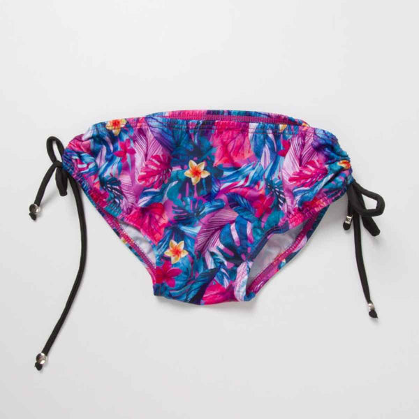 Girls swimsuit front view with tropical leaves print design