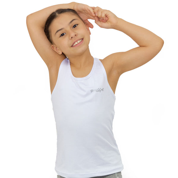 Girls tank top front view with solid color fabric